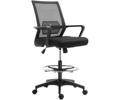 Vinsetto biuro kėdė Ergonomiška rašomojo stalo kėdė su reguliuojamu pėdos žiedu, juosmens atrama, reguliuojamo aukščio pasukama kėdė su tinkliniu atlošu, sūpynės funkcija, kompiuterio kėdė, juoda
