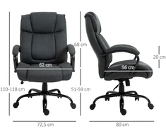Vinsetto biuro kėdė, ergonomiška darbo kėdė, besisukanti kėdė su paminkštintais porankiais, keliamoji galia iki 220 kg, pilka