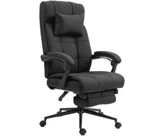 Vinsetto biuro kėdė ergonomiška rašomojo stalo kėdė su atlošimo funkcija, galvos atrama, porankiais, reguliuojamo aukščio pasukama kėdė su pakoju, lino imitacija, juoda