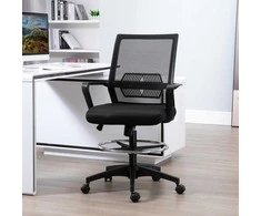 Vinsetto ergonominė biuro kėdė su reguliuojamu pėdų žiedu, juosmens atrama, reguliuojamo aukščio tinkline kėde, supimosi funkcija, kompiuterio kėdė, juoda