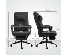 Vinsetto biuro kėdė ergonomiška rašomojo stalo kėdė su atlošimo funkcija, galvos atrama, porankiais, reguliuojamo aukščio pasukama kėdė su pakoju, lino imitacija, juoda