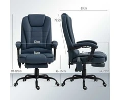 Vinsetto biuro kėdė su 7 taškų masažu, ergonomiškas biuro krėslas su atlošimo funkcija, reguliuojamo aukščio vadovo kėdė su nuotolinio valdymo pulteliu, išlaikanti iki 120 kg, skirta darbo kambariui, biurui, mėlyna