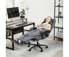Vinsetto biuro kėdė su masažo funkcija, ergonomiška rašomojo stalo kėdė su gulima funkcija, galvos atrama su USB sąsaja, reguliuojamo aukščio, pasukama vadovo kėdė su lino išvaizda, tamsiai pilka