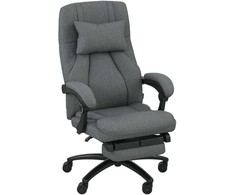 Vinsetto biuro kėdė su masažo funkcija, ergonomiška rašomojo stalo kėdė su gulima funkcija, galvos atrama su USB sąsaja, reguliuojamo aukščio, pasukama vadovo kėdė su lino išvaizda, tamsiai pilka