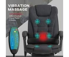 Vinsetto biuro kėdė su masažo funkcija, ergonomiška darbo kėdė su atlošimo ir šildymo funkcija, reguliuojamo aukščio kompiuterio kėdė su kojų atrama, šonine kišene ir nuotolinio valdymo pulteliu, juoda