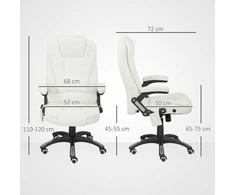 Vinsetto biuro kėdė su vibraciniu masažu, ergonomiška stalo kėdė su šildymu, atlošo funkcija, reguliuojamo aukščio vadovo kėdė su nuotolinio valdymo pulteliu, šonine kišene, lino imitacija, kreminės baltos spalvos
