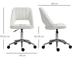 Vinsetto biuro kėdė, pasukama kėdė, darbo kėdė, reguliuojamo aukščio, sukama 360°, šukutės formos, su siūlių dizainu, kreminė balta, 49x54x79-91 cm