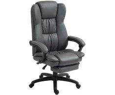 "Vinsetto" biuro kėdė vadovų kėdė sukamoji kėdė pakeliama su kojų atramomis galvos atrama ergonominė kėdė vibracinė biuro kėdė su atsilenkimo funkcija masažo funkcija dirbtinės odos imitacija tamsiai pilka 68.5x68.5x113-121cm