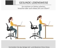 Vinsetto darbo kėdė, ergonomiška sukamoji kėdė, biuro kėdė, reguliuojamo aukščio stovimoji kėdė, kojų atrama, metalas, juoda, 59,5x60x102,5–126 cm