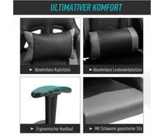 Ergonomiška biuro kėdė Vinsetto, žaidimų kėdė, besisukanti kėdė iš dirbtinės odos ir porolono, juoda, 67,5x74x126-136 cm