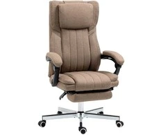 Vinsetto ergonomiška biuro kėdė su 5 masažo režimais, reguliuojamu atlošu, galvos atrama, kojų atrama, aukščiu reguliuojama, besisukanti, su nuotolinio valdymo pultu, lino audinio išvaizdos, ruda