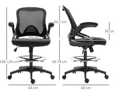 Vinsetto Ergonomiška darbo kėdė, pasukama 360° kampu, su reguliuojamu kojų žiedu, apkraunama iki 120 kg