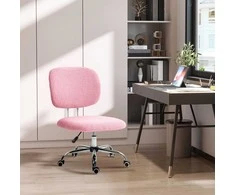 Vinsetto biuro kėdė, ergonomiška darbo kėdė, reguliuojamo aukščio kompiuterio kėdė be porankių, besisukanti kėdė, aksominė, rožinė