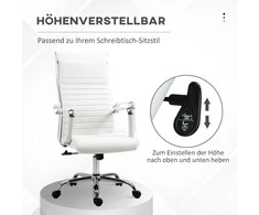 Vinsetto biuro kėdė, sukamoji kėdė, vadovo kėdė, su supimosi funkcija, reguliuojamo aukščio, paminkštinta, ergonomiška, dirbtinė oda, porolonas, balta, 54 x 62 x 104-114 cm