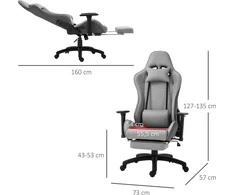 Vinsetto Ergonomiška kompiuterinių žaidimų kėdė su nuimama galvos ir juosmens pagalvėle, supimo funkcija, pilka 73x57x127-135 cm
