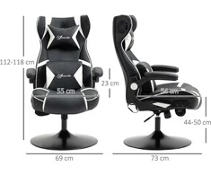 Vinsetto Kompiuterinių žaidimų kėdė su supimo funkcija, ergonomiška kompiuterio kėdė su garsiakalbiu, juosmens ir kaklo atrama