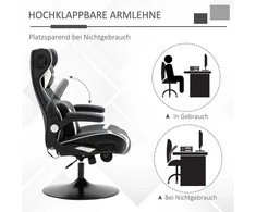 Vinsetto žaidimų kėdė su supimosi funkcija, reguliuojamo aukščio biuro kėdė, ergonomiška kompiuterio kėdė su garsiakalbiu, juosmens ir kaklo atrama, dirbtinė oda