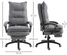 "Vinsetto" masažinė kėdė, sukamoji kėdė, žaidimų kėdė, biuro kėdė, ergonominė darbo kėdė, reguliuojamo aukščio, nailonas, pilka, 70x62x120-130 cm