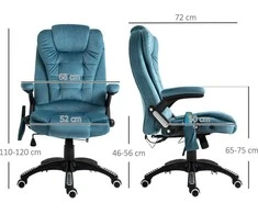 "Vinsetto" masažinė kėdė Vadovo kėdė su masažo funkcija Reguliuojamo aukščio sukamoji kėdė Ergonomiška žaidimų kėdė Biuro kėdė mėlyna 67 x 74 x 107-116 cm
