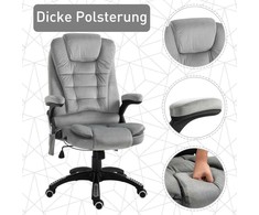 "Vinsetto" masažo kėdė, biuro kėdė, žaidimų kėdė, reguliuojamo aukščio vadovo kėdė, ergonomiška, PU ratukai, pilka, 67x74x107-116 cm