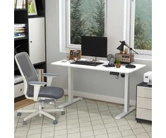 "Vinsetto" reguliuojamo aukščio rašomasis stalas 140x70 cm Elektrinis kompiuterio stalas 4 atminties Ergonominė sėdynė Stovintis rašomasis stalas Kabliukas nuo susidūrimo Baltas