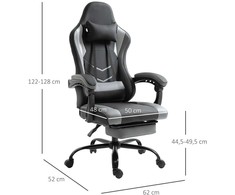 "Vinsetto" žaidimų kėdė Ergonomiška reguliuojamo aukščio biuro kėdė su reguliuojama masažine juosmens pagalvėle ir kojų atramomis, juoda