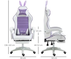 Vinsetto žaidimų kėdė, ergonomiška žaidėjo kėdė su juosmens atrama, kojų atrama, žaidimų kėdė su zuikio ausimis, galvos pagalvė, biuro kėdė su reguliuojamu atlošu, atlošimo funkcija, violetinė