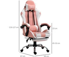 Vinsetto žaidimų kėdė kompiuterio kėdė ergonomiška biuro kėdė su galvos atrama juosmens pagalvėle reguliuojamo aukščio 360° besisukanti rožinė+balta