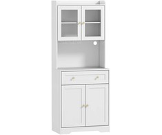 Virtuvinė spintelė su stalviršiu, vyno taurės laikikliu, sandėliukų spintelė virtuvei, valgomajam, 170 cm, MDF, stiklas, balta