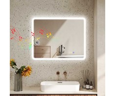 Vonios veidrodis su LED ir Bluetooth, 70 x 90 cm, jutiklinis jungiklis, reguliuojamas 3 spalvų apšvietimas, apsauga nuo rasojimo, atminties funkcija, sidabrinis