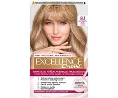 „L'Oreal Paris Excellence Creme 8.1 Light Ash Skirtas šviesiems plaukams“.
