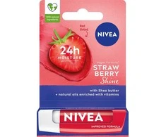 Nivea 24H Moisture lūpų dažai su braškių blizgesiu, 4,8 g