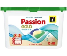PASSION GOLD skalbimo kapsulės 3in1 Universali 1 pakuotė - 16 vnt.