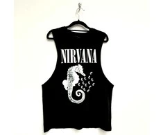 Rock Marškinėliai Be Rankovių Nirvana Seahorse &amp; Logo Mono, Dydis: M