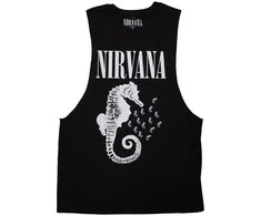 Rock Marškinėliai Be Rankovių Nirvana Seahorse &amp; Logo Mono, Dydis: L