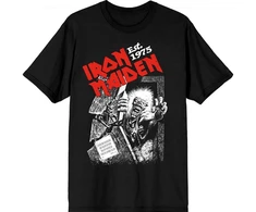 Rock Marškinėliai Iron Maiden Est. 1975 No Prayer Grave Raudona Logo, Dydis: L