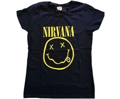 Rock Nirvana Geltona Happy Face Moteriški Marškinėliai, Dydis: XL