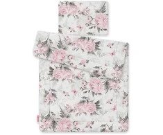 Bobono Patalynės komplektas kūdikiui su rožiniais bijūnais 75x100cm Newborn