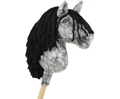 Super Hobby Horse Žirgas ant lazdelės vaikams, pilkas su juoda griva