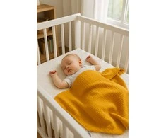 My Sweet Baby Muslino vaikiška antklodė su kutais – medaus geltona