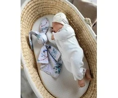 My Sweet Baby Minkštas medvilninis pledas kūdikiui su zuikučio aplikacija, mėlynas su paukščiais
