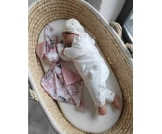 My Sweet Baby Minkštas medvilninis pledas kūdikiui su zuikučio motyvu, sepijos rožės, pastelinė rožinė