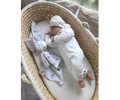 My Sweet Baby Minkštas medvilninis pledas kūdikiui su zuikučio figūra, pilkas su žvaigždutėmis
