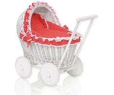 My Sweet Baby Lėlių pintas vežimėlis baltas su raudona patalyne