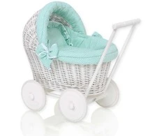 My Sweet Baby Lėlių pintas vežimėlis baltas su mėtų spalvos patalyne
