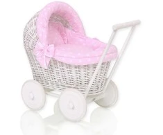 My Sweet Baby Lėlių pintas vežimėlis baltas su rožine patalyne