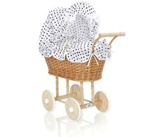 My Sweet Baby Lėlės pintas vežimėlis su juodai balta patalyne – natūralus