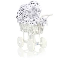 My Sweet Baby Lėlių pintas vežimėlis su juodai balta patalyne – baltas