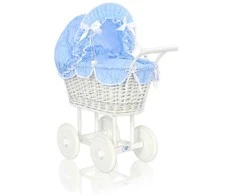 My Sweet Baby Lininis lėlių vežimėlis su mėlyna patalyne – baltas