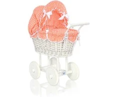 My Sweet Baby Lėlės pintas vežimėlis su persikine patalyne – baltas